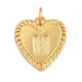 Gold-plated heart pendant with letter M and twisted rope edge for jewelry making - Heart Letter M