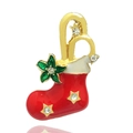 Weihnachtssocken Brosche aus Goldlegierung mit buntem Emaille und glänzenden Strasssteinen - Weihnachtsstrumpf