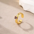 Adjustable gold plated stainless steel ring with a square purple zircon gemstone - Gold-Purple Zirconia (Square)