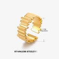 Adjustable golden stainless steel ring with textured gear edge and irregular minimalist design - Geometric Style (ZN056G)
