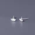 Elegant S999 sterling silver ginkgo leaf stud earrings with fine texture on grey background - Ginkgo