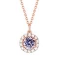 Elegant rose gold S925 sterling silver necklace with round purple gemstone and white zircons - Alexandrite Color 【Rose Gold】