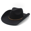 Klassieke zwarte vilten cowboyhoed met brede rand en bruine leren decoratieve band - M (56-59cm) / Zwart