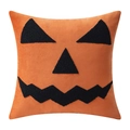Orange plush Halloween pumpkin pillow cover with black embroidered face on white background - Square (Cover Only) / Pumpkin Smiley Face