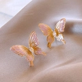 French vintage style butterfly stud earrings with pink wings and gold frame for women - 32# Purple Butterfly