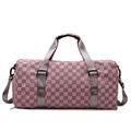 Pink checkered travel bag with double handles and adjustable black shoulder strap - Pink