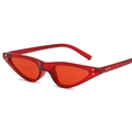 Retro red cat eye sunglasses with triangle frame and metallic rivet accents on white background - Red Frame Red Lens