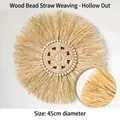 Böhmische Wanddekoration aus Grasgeflecht mit Holzschnitzerei und weißen Perlen 45cm - Hohl Geschnitzter Stil 45cm