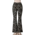 Dettaglio dei pantaloni a zampa a vita alta con stampa leopardata e trama zebrata - XS / Marrone