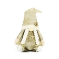 Gnome de Noël beige en peluche avec motifs flocons dorés et tresses blanches - Style Féminin (avec Tresses)