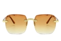 Fashionable rimless square sunglasses with orange gradient lenses and gold metal temples - High Quality Upgraded / Gradient Tea (Upgraded)