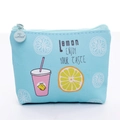 Mint blue cartoon PU leather coin purse with lemon and summer drink patterns - Blue Drink