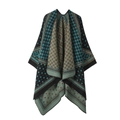 Ethnic style poncho wrap with teal, black and brown geometric houndstooth patterns - One Size / Dot Houndstooth-Black Blue