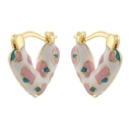 Detalle de pendientes de aro con forma de corazón y esmalte de leopardo azul y rosa - Blanco