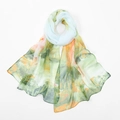 Lightweight georgette scarf with blue and orange artistic print for beachwear - 160*50CM / XQ501-2# Light Green