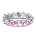 Elegant S925 sterling silver ring with pink heart zircons and pavé diamonds inlay - US 6 / Platinum Pink