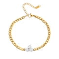 18K gold plated stainless steel Cuban chain bracelet with three white zircon stones - Style 2 (Three Stones) / Gold Color Anklet