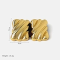 Golden geometric rectangle metal earrings measuring 3.9cm by 3cm weighing 19.3g - Gold Threaded Rectangle