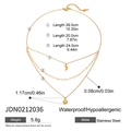 Gold stainless steel layered necklace with sun moon pendants and beaded details - Moon & Sun Pendant Necklace (JDN0212036)