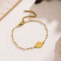 Gold Virgin Mary charm bracelet with white beads on minimalist chain for women - Virgin Mary Plaque Bracelet (70086) / Gold