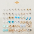 Set di 30 paia di orecchini a perno assortiti con perle, fiori e fiocchi in oro e argento - Serie Toni Blu Freschi (FX809)