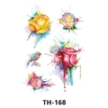 Waterproof temporary tattoo sheet with colorful watercolor roses and bird, model TH-168 - Th-168 / 210*148mm