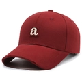 Distressed cotton baseball cap in burgundy with white letter a embroidery detail - Adjustable / Red