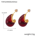 Detail of red teardrop resin earring with gold metal wrap showing 2.2cm height and 11g weight - TXF029-Gold Trim Water Drop Dark Red Earrings