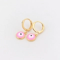 Golden drop earrings with pink enamel evil eye pendant charm in minimalist style - Round / Pink