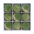 9-piece green Christmas ball ornaments set with flocking and gold sequins in a box - 8cm / 9 Pieces Set / Army Green