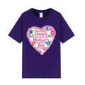 Purple Mother's Day t-shirt featuring a pink heart and floral Happy Mother's Day print - Purple (Heart Pattern)