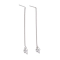 Élégantes boucles d'oreilles longues à chaîne argentée avec zircons pour femmes - Style Zircone Ronde (10713)