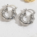Silver ribbed scroll texture hoop earrings with 14K gold plating in a French luxury style - Bamboo Hoops Silver Plated (ES2294-6)
