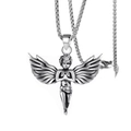 Vintage silver praying angel pendant necklace with wing details and sturdy box chain - Vintage Praying Angel