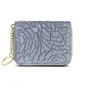 Gray floral embossed accordion card holder with gold zipper and keychain chain - Light Blue