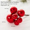 Red Christmas ball cluster with diamond cut texture and brown festive decorative stems - E48805-Red Diamond Cut Ball Cluster (Mixed Sizes)
