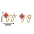 French vintage earrings in gold finish with red clover and sparkling star details - Clover and Star Stud Earrings ER-449D02