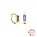 Pendientes de aro en plata S925 oro con circonitas púrpuras rectangulares - Dorado-Zirconia Violeta