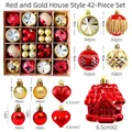 42pcs Red and Gold Christmas Tree Ornaments Set with Heart and House Shapes - MJXK04 Red And Gold House