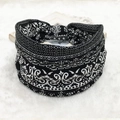 Bohemian black paisley elastic cotton headband with white floral patterns for women - 24-Black Paisley Loop