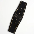 Cintura alta in pelle nera con borchie dorate e chiusura stringata frontale decorativa - Nero Taglia Comoda