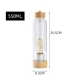 550ml glass water bottle with yellow crystal point and natural bamboo lid and base - Citrine