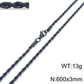 Klassieke zwarte touwketting van 600 mm met een breedte van 3 mm en karabijnslot - 600mm x 3mm (600*3mmKN228830-Z)