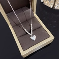 Silver titanium steel heart pendant necklace with beaded chain detail in a gift box - Spliced Silver Beads Heart Pendant (X1104 Silver)
