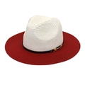 Dettaglio cappello di paglia bicolore con trama fine e fascia nera con fibbia dorata lucida - M (56-58cm) / Rosso + Bianco Puro