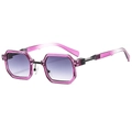 Retro hip-hop square sunglasses with purple translucent frames and gradient grey lenses - Purple Gradient Frame Gray