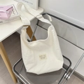 Sac fourre-tout en toile blanche avec imprimé étoiles roses et bandoulière réglable - Blanc