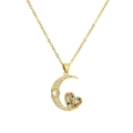Goldene Halskette mit Mond- und Herzanhänger sowie Mikro-Zirkonia auf einer feinen Kette - Mond & Herz - Gold