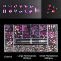 21-grid box with purple flatback rhinestones for nail art and dual-ended dotting pen set - Flame Red Iridescent (1400 Big + 5040 Small)