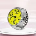 Creative silver finger watch with yellow round dial and elastic metal band for couples - Yellow